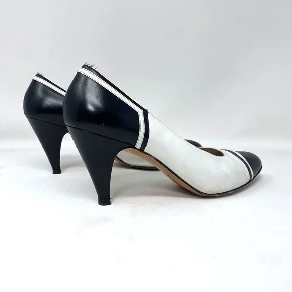 Salvatore Ferragamo Navy &amp; White Spectator Pumps Heels size 9‎ AA