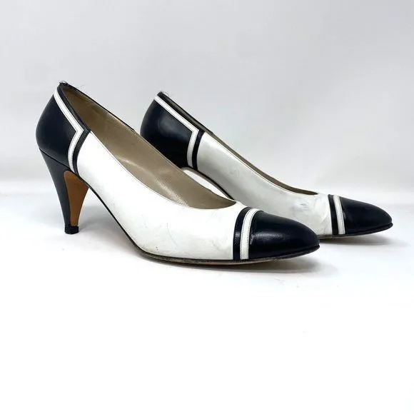 Salvatore Ferragamo Navy &amp; White Spectator Pumps Heels size 9‎ AA