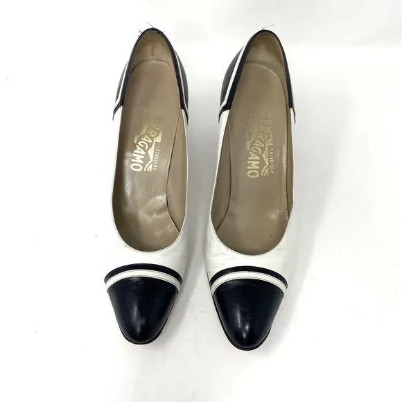 Salvatore Ferragamo Navy &amp; White Spectator Pumps Heels size 9‎ AA