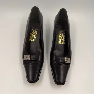 Salvatore Ferragamo Navy Nella Gancini Leather Pumps 8.5 3A Vintage Heels