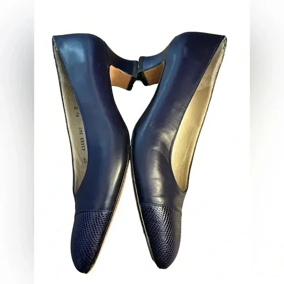 Salvatore Ferragamo Screened Leather Cap Toe Pumps Classic Vintage
