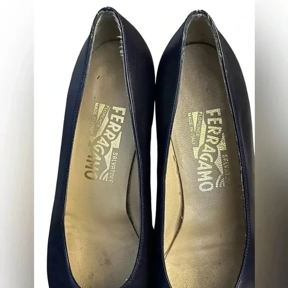 Salvatore Ferragamo Screened Leather Cap Toe Pumps Classic Vintage