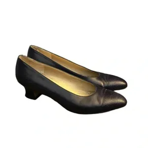 Salvatore Ferragamo Screened Leather Cap Toe Pumps Classic Vintage