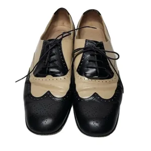 Salvatore Ferragamo SH 4204 B27 Black/Beige Low Heel Square Toe Oxford Shoes 10B