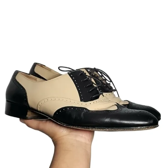 Salvatore Ferragamo SH 4204 B27 Black/Beige Low Heel Square Toe Oxford Shoes 10B