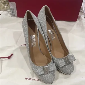 Salvatore Ferragamo Silver Glitter Women's Shoes