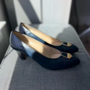 Salvatore Ferragamo - Vintage shoes pumps heels - navy blue - Size 8 1/2