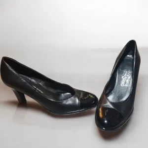 Salvatore Ferragamo Womens Black Leather Pumps Shoes Size 8.5