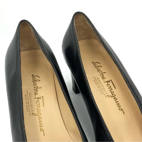 Salvatore Ferragamo Women's Pumps Leather Black Kitten Heel Shoes 9.5 2A