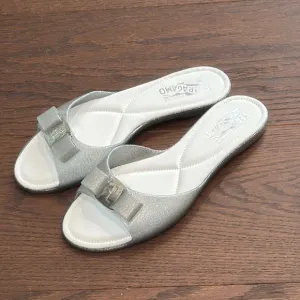 Salvatore Ferragamo Women's Silver Cirella Slide Sandals Size 8