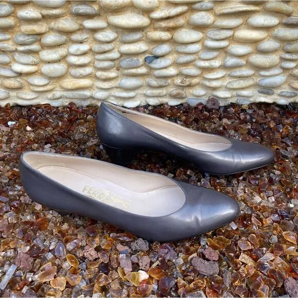 Salvatore Ferragamo Gray Leather Pumps/Shoes. Size 6.5 (4A) VGUC!