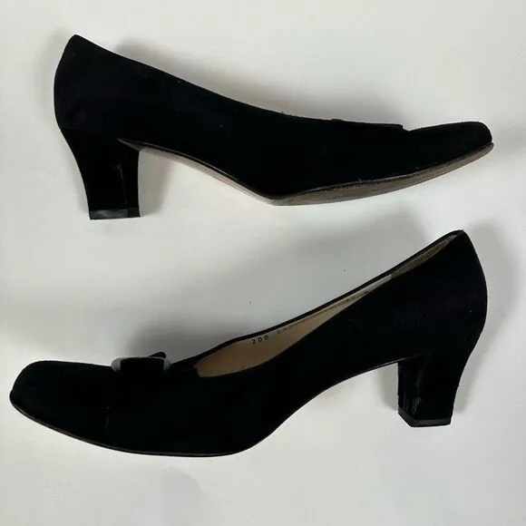 Salvatore Ferragamo 80s Pumps Heels Black Suede Tortoise Buckle Accent 7 1/2 B