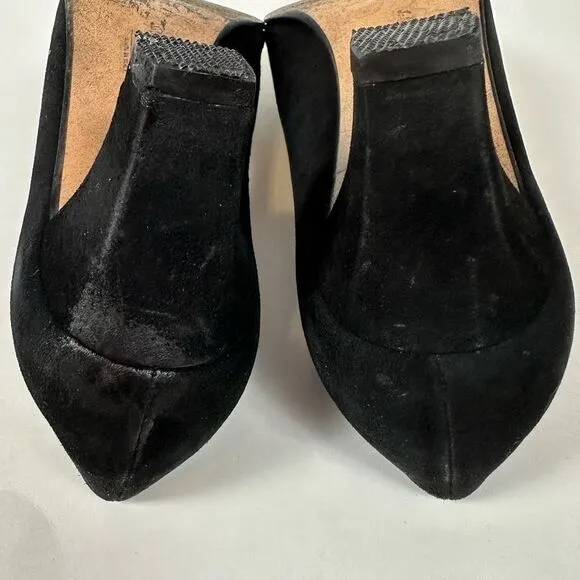 Salvatore Ferragamo 80s Pumps Heels Black Suede Tortoise Buckle Accent 7 1/2 B