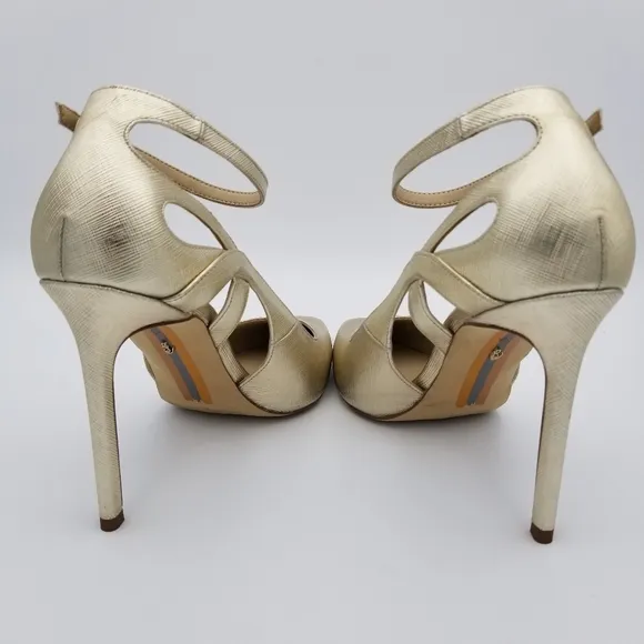 Sam Edelman Adelisa Ankle Strap Stiletto Heels, Gold Leaf, Women's Size 8.5