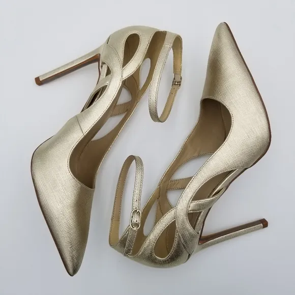 Sam Edelman Adelisa Ankle Strap Stiletto Heels, Gold Leaf, Women's Size 8.5