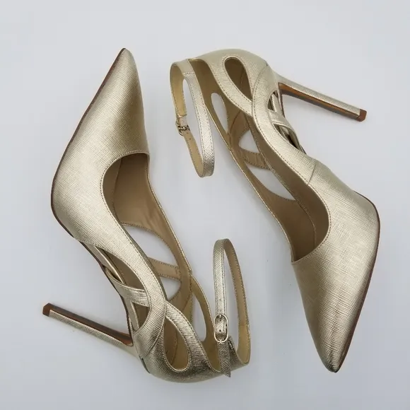 Sam Edelman Adelisa Ankle Strap Stiletto Heels, Gold Leaf, Women's Size 8.5