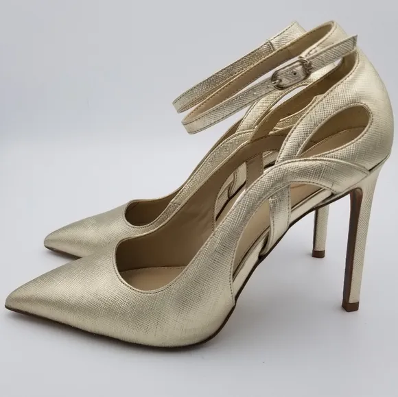 Sam Edelman Adelisa Ankle Strap Stiletto Heels, Gold Leaf, Women's Size 8.5