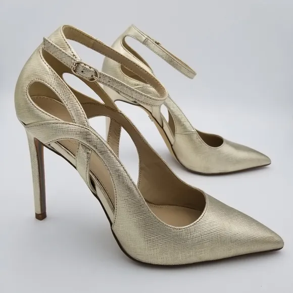 Sam Edelman Adelisa Ankle Strap Stiletto Heels, Gold Leaf, Women's Size 8.5