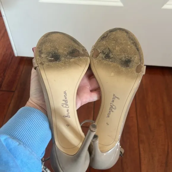 Sam Edelman Arielle Ankle Strap Stiletto Nude Shoes Size 9.5