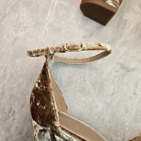 Sam Edelman Chunky Platform Heels Sz 9.5 Tan Gold Velvet Formal High Heel Shoes