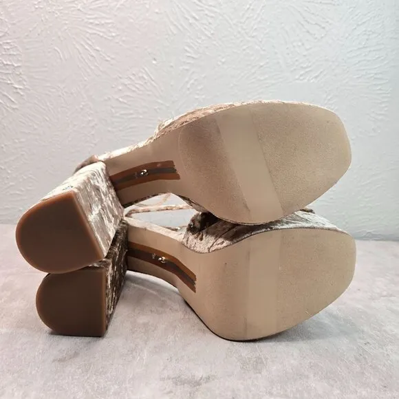 Sam Edelman Chunky Platform Heels Sz 9.5 Tan Gold Velvet Formal High Heel Shoes