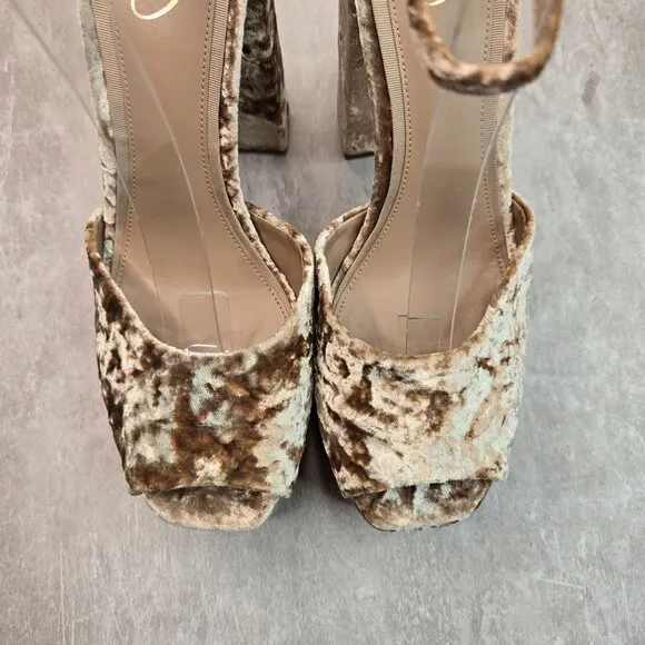 Sam Edelman Chunky Platform Heels Sz 9.5 Tan Gold Velvet Formal High Heel Shoes