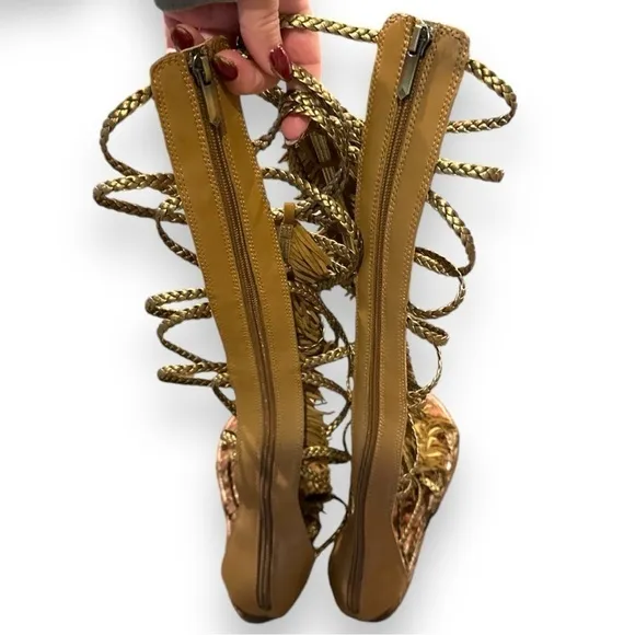 Sam Edelman Gia Knee High Fringed Metallic Leather Sandals
