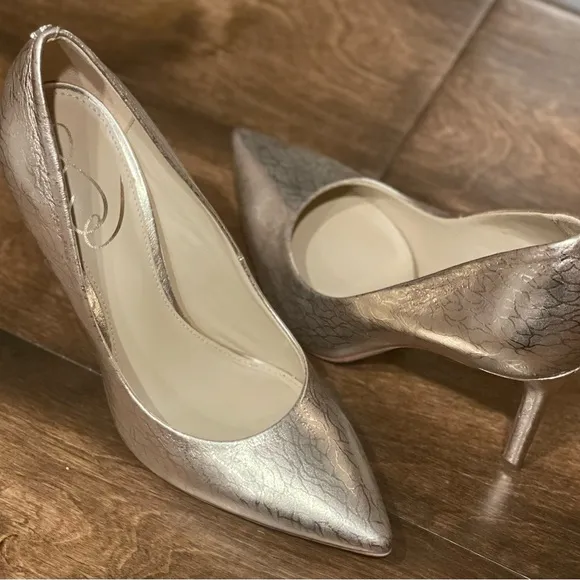 Sam Edelman Hazel Metallic Leather Pointed Toe Pumps