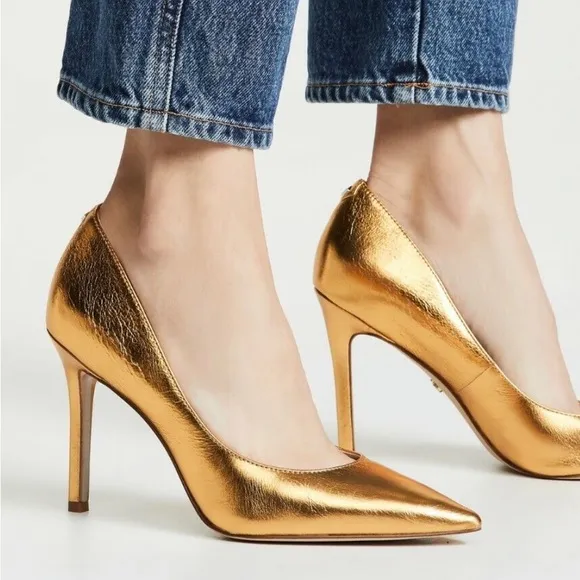 Sam Edelman Hazel Metallic Leather Pointed Toe Pumps