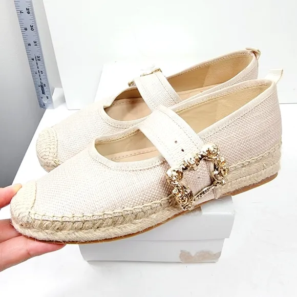 Sam Edelman Linen Look Maddy Orchid Mary Jane Espadrille Flat Size 6.5 NIB
