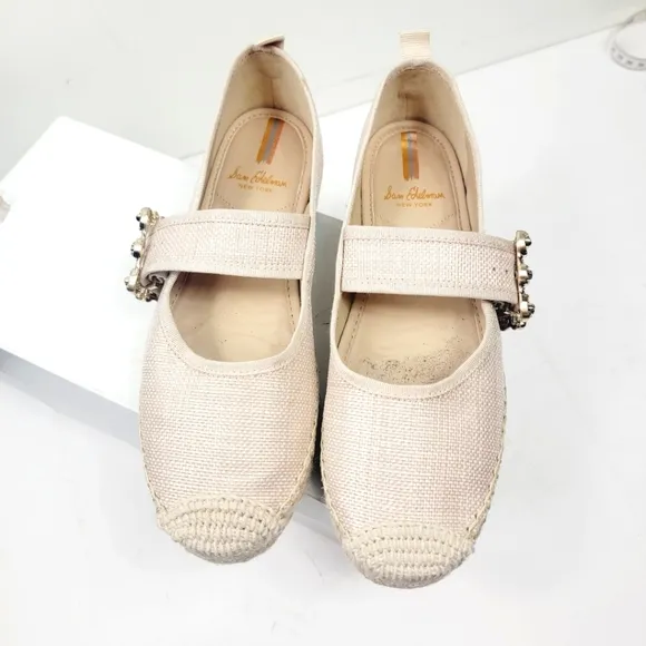 Sam Edelman Linen Look Maddy Orchid Mary Jane Espadrille Flat Size 6.5 NIB