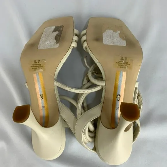 Sam Edelman Maven Strappy Heeled Square Toe Sandal Ivory Leather Women's 10
