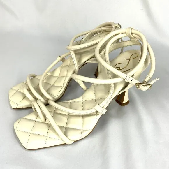 Sam Edelman Maven Strappy Heeled Square Toe Sandal Ivory Leather Women's 10