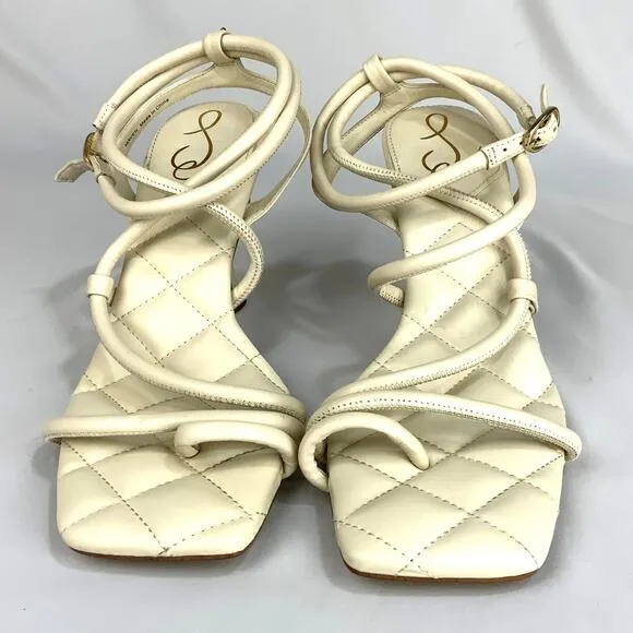 Sam Edelman Maven Strappy Heeled Square Toe Sandal Ivory Leather Women's 10