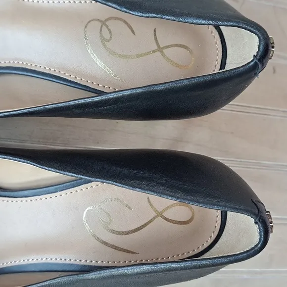 Sam Edelman Vienna Classic Pointed Toe Leather Black Women's Short Heels Pumps