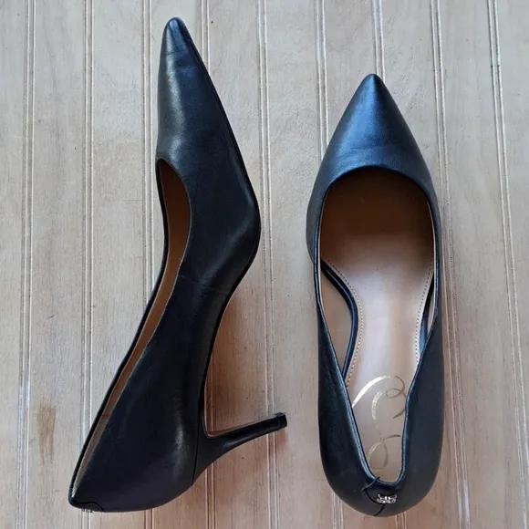 Sam Edelman Vienna Classic Pointed Toe Leather Black Women's Short Heels Pumps