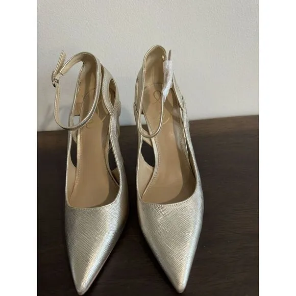 Sam Edelman Women's Adelisa Pump 8 Ankle Strap Stiletto Shoes Heels Pump Gold