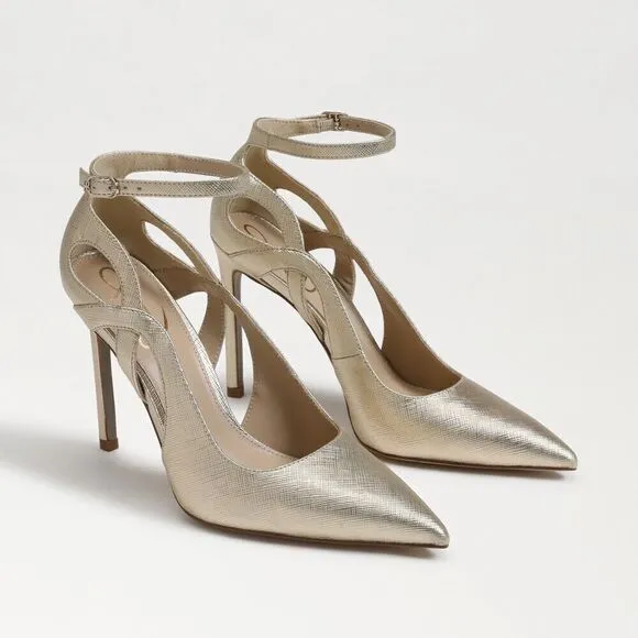 Sam Edelman Women's Adelisa Pump 8 Ankle Strap Stiletto Shoes Heels Pump Gold