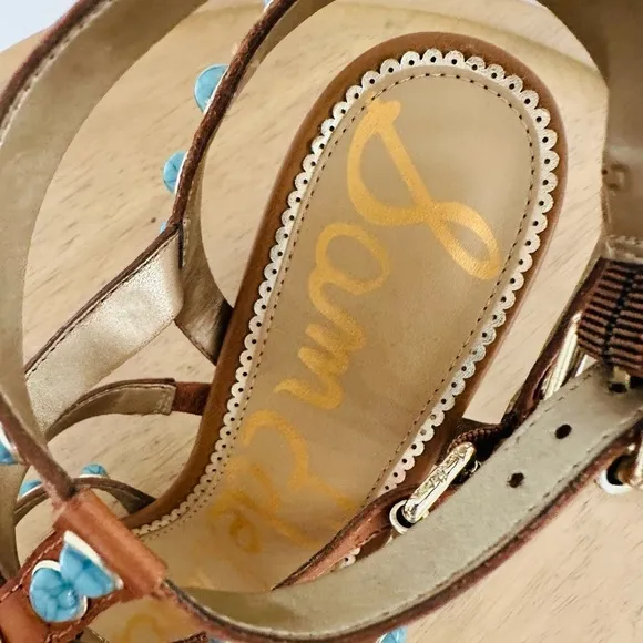 SAM EDELMAN ~ Women’s Brown Strappy Heeled Sandals with Turquoise Accents size 9