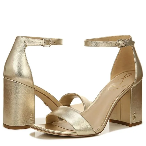 SAM EDELMAN WOMENS DANIELLA HEELED SANDAL, MOLTEN GOLD METALLIC LEATHER, 9.
