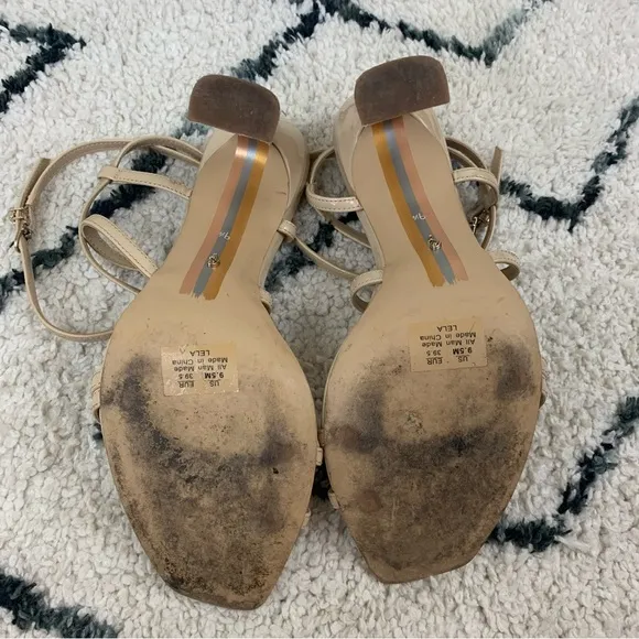 Sam Edelman Women's Lela Tan Cream Patent Heeled Sandals