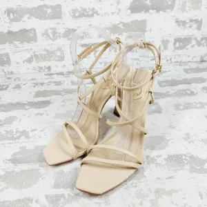 Sam Edelman Women's Lela Tan Cream Patent Heeled Sandals