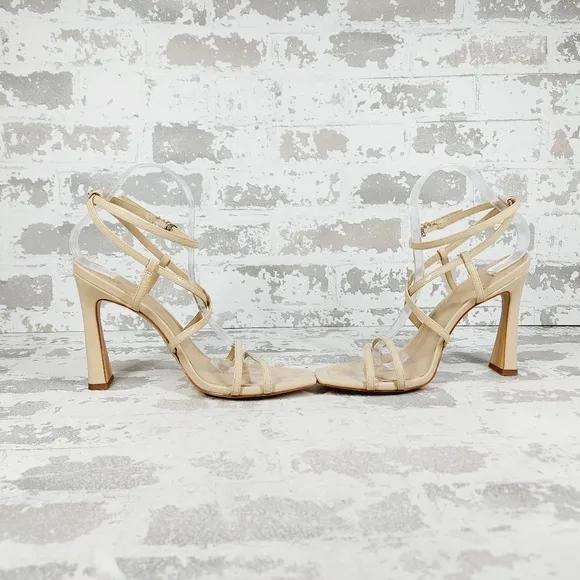 Sam Edelman Women's Lela Tan Cream Patent Heeled Sandals
