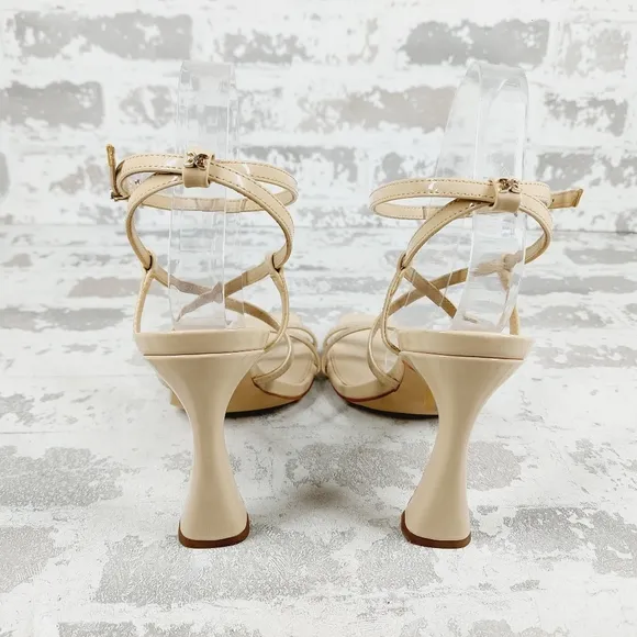 Sam Edelman Women's Lela Tan Cream Patent Heeled Sandals