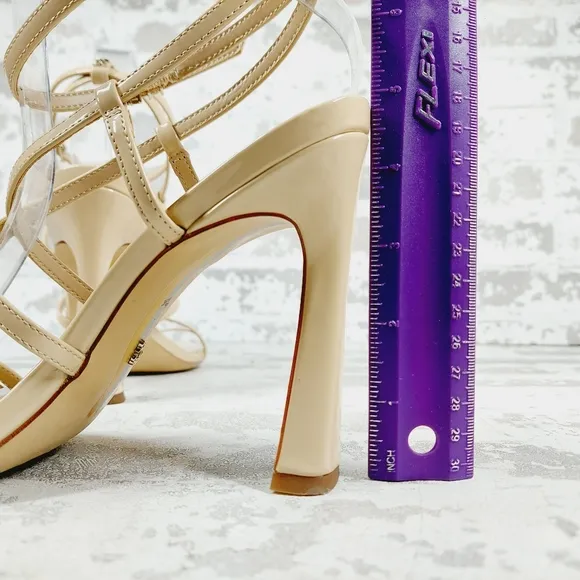 Sam Edelman Women's Lela Tan Cream Patent Heeled Sandals