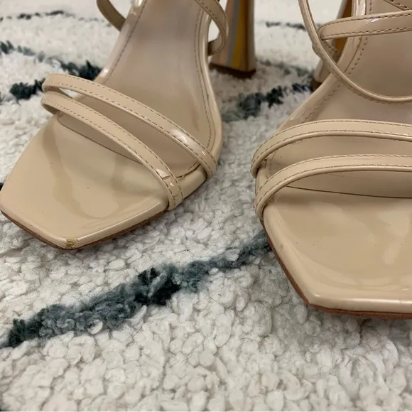 Sam Edelman Women's Lela Tan Cream Patent Heeled Sandals