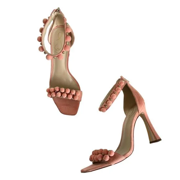 Sam Edelman Women's Luella Pink Pom Pom HeelsBeaded Dress Sandals Size 8