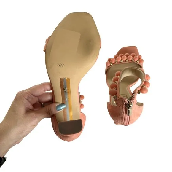 Sam Edelman Women's Luella Pink Pom Pom HeelsBeaded Dress Sandals Size 8
