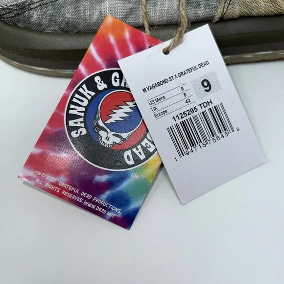 Sanuk Mens Vagabond ST X Grateful Dead Slip-On Shoes Gray Black Tie Dye 7-13 New