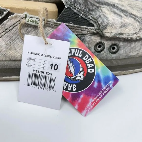 Sanuk Mens Vagabond ST X Grateful Dead Slip-On Shoes Gray Black Tie Dye 7-13 New